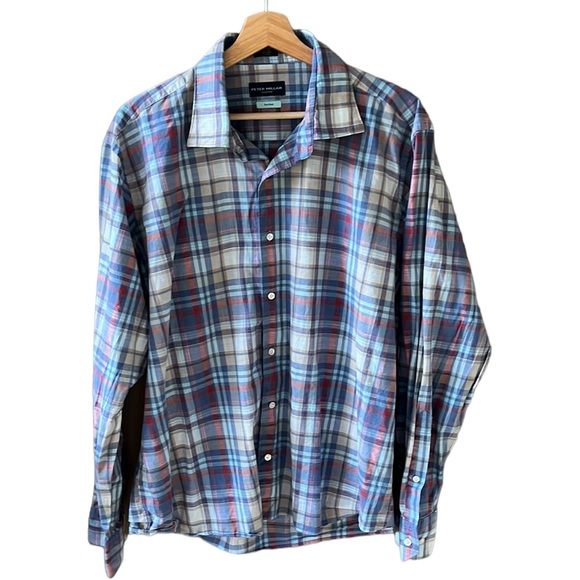 Peter Millar Other - Peter Millar Flex Finish XL 100% Cotton Plaid Button Down Long Sleeve Shirt.